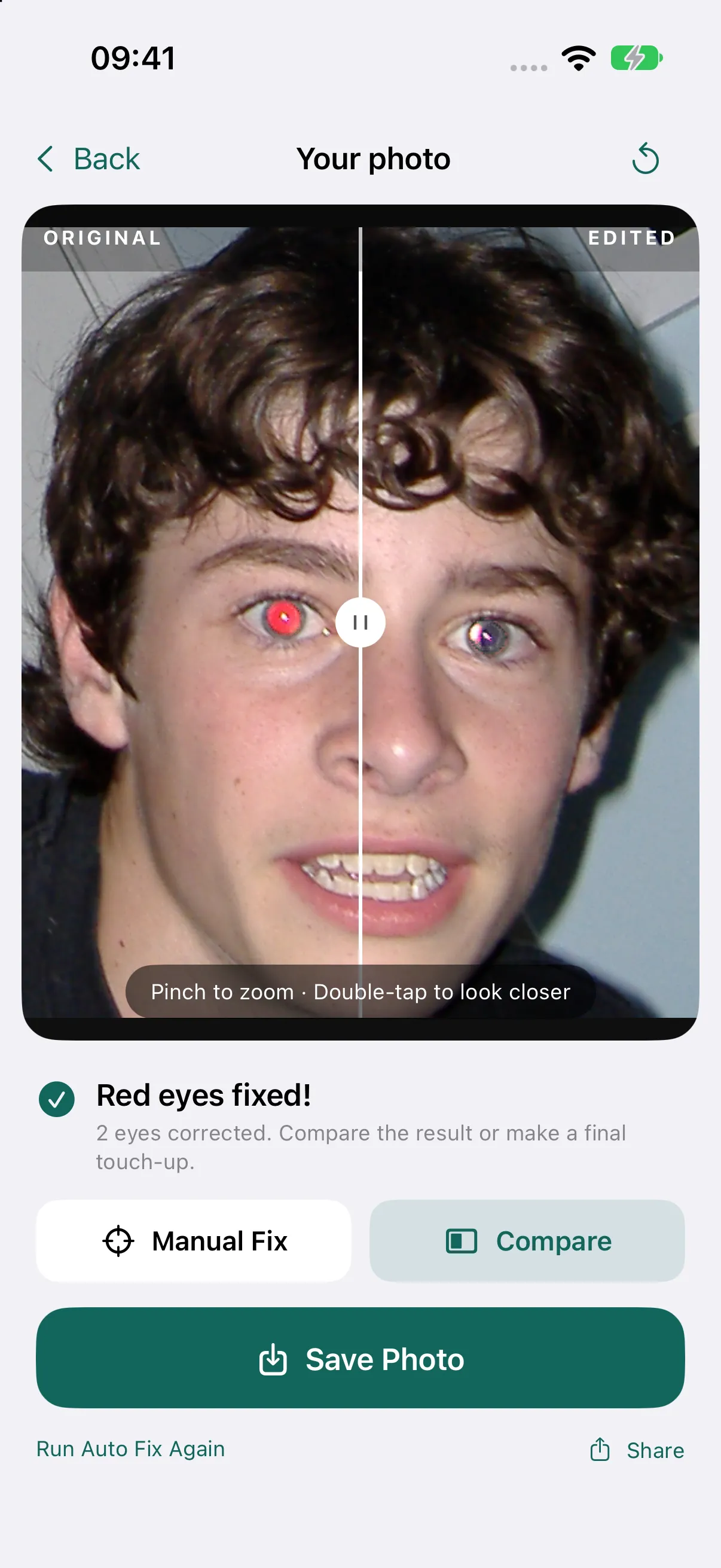 Before and after comparison of a corrected photo